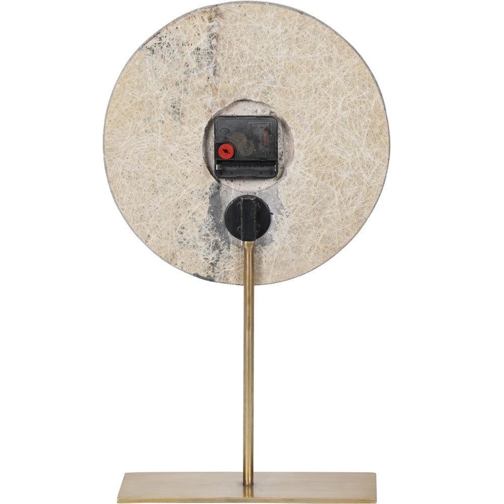 Product photograph of Libra Interiors Dark Travertine Mantle Clock On Gold Stand from Olivia's.