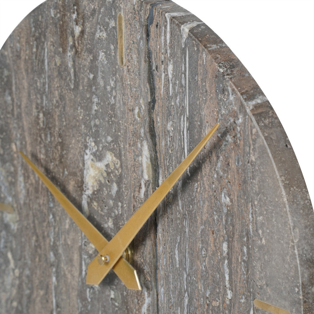 Product photograph of Libra Interiors Dark Travertine Mantle Clock On Gold Stand from Olivia's.