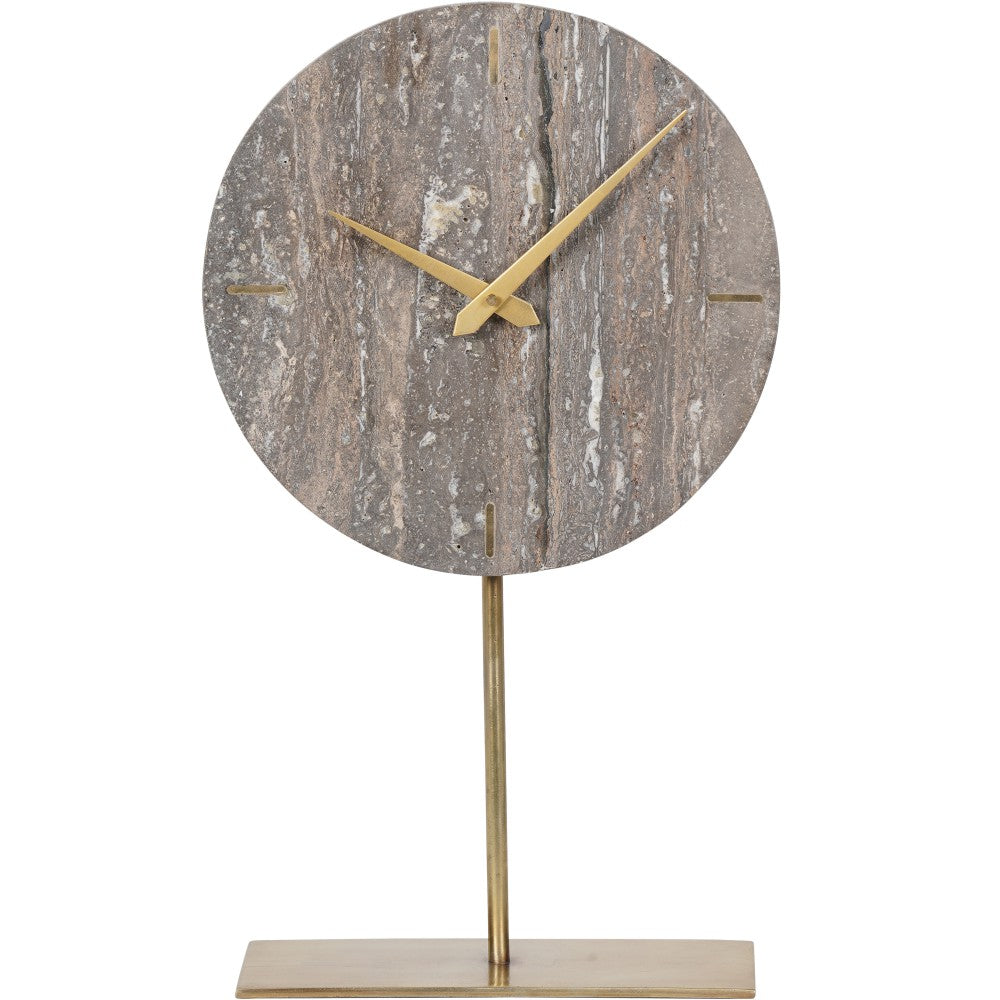 Product photograph of Libra Interiors Dark Travertine Mantle Clock On Gold Stand from Olivia's