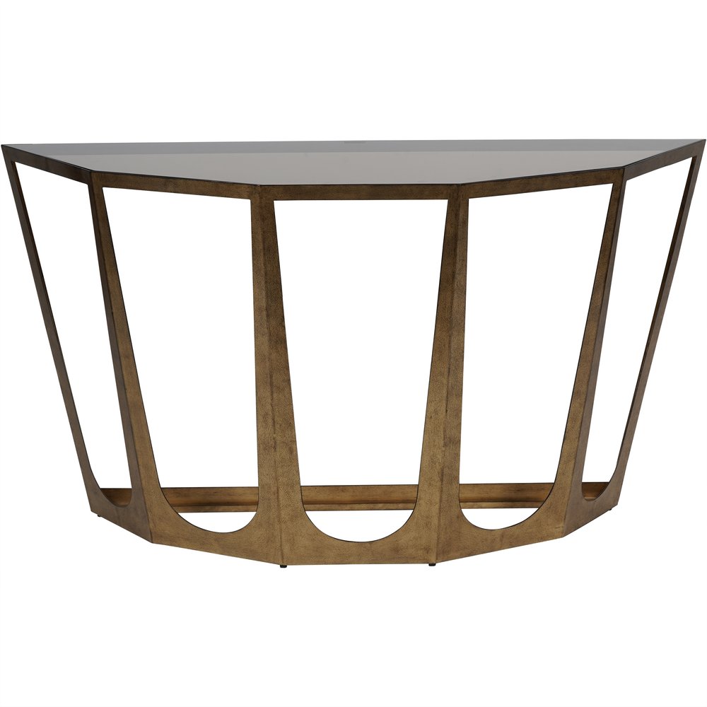 Product photograph of Libra Interiors Terassa Catalan Style Champagne And Smoked Glass Console Table from Olivia's.