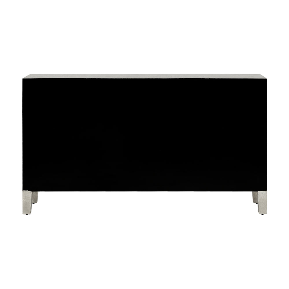 Product photograph of Libra Interiors Coco Silver Embossed Metal 4 Drawer Sideboard from Olivia's.