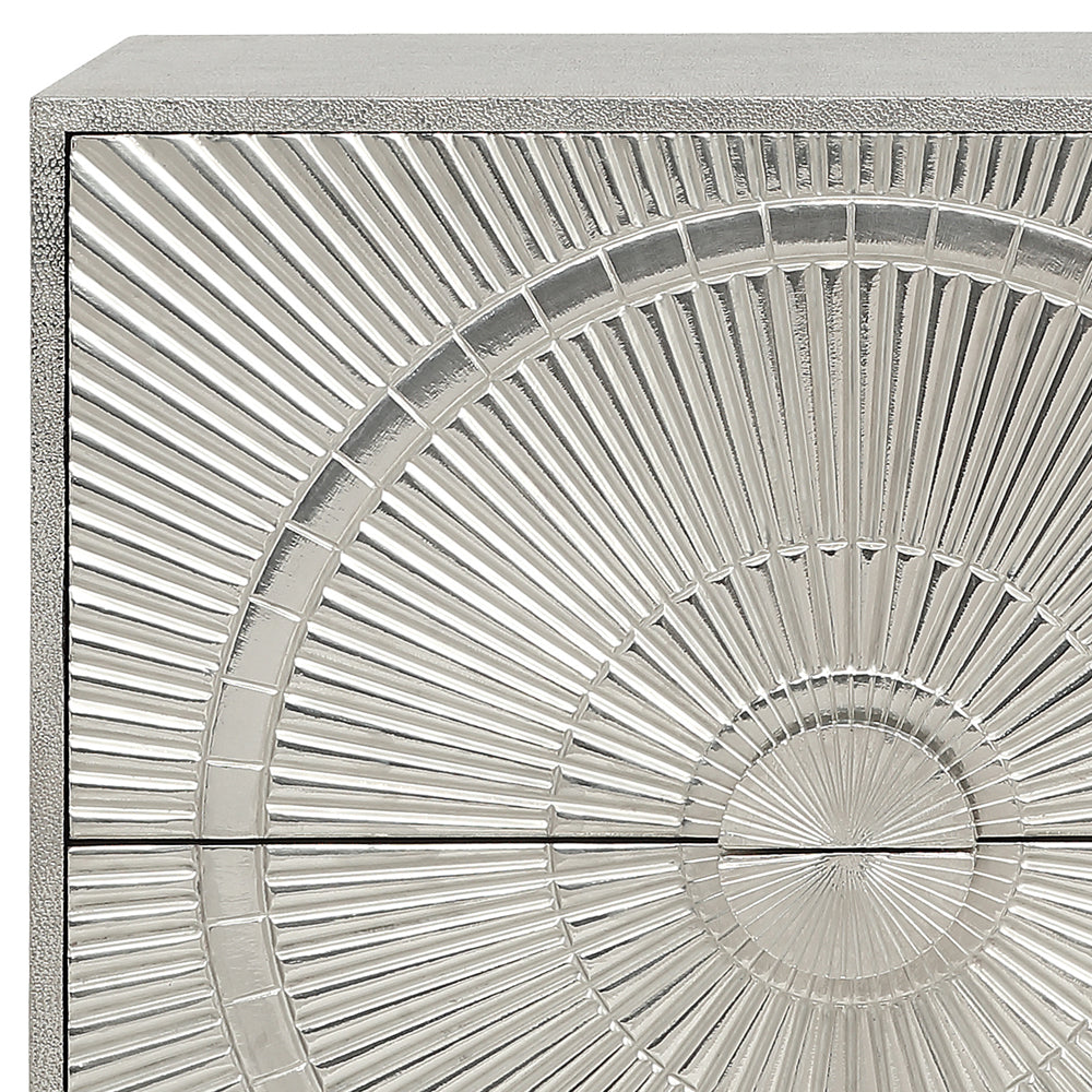 Product photograph of Libra Interiors Coco Silver Embossed Metal 4 Drawer Sideboard from Olivia's.