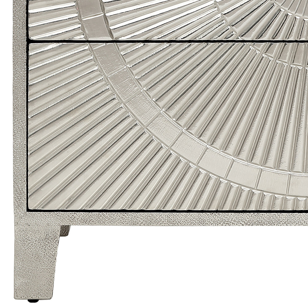 Product photograph of Libra Interiors Coco Silver Embossed Metal 3 Drawer Chest from Olivia's.