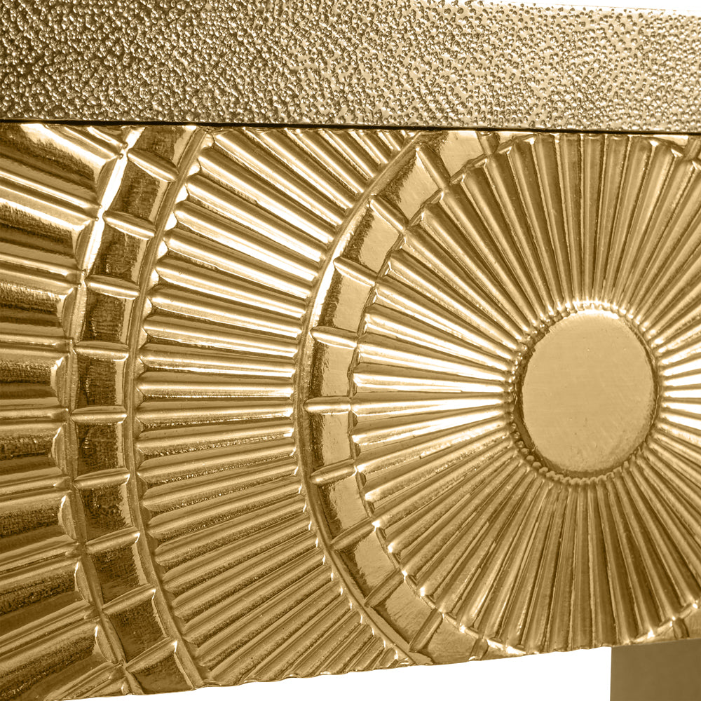 Product photograph of Libra Interiors Coco Gold Embossed Metal Console Table from Olivia's.