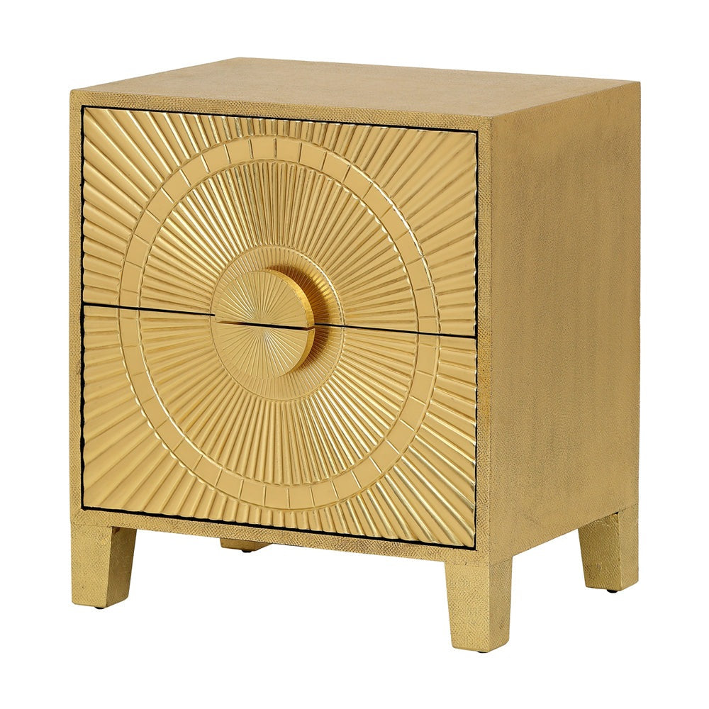 Product photograph of Libra Interiors Coco Gold Embossed Metal 2 Drawer Bedside Table from Olivia's