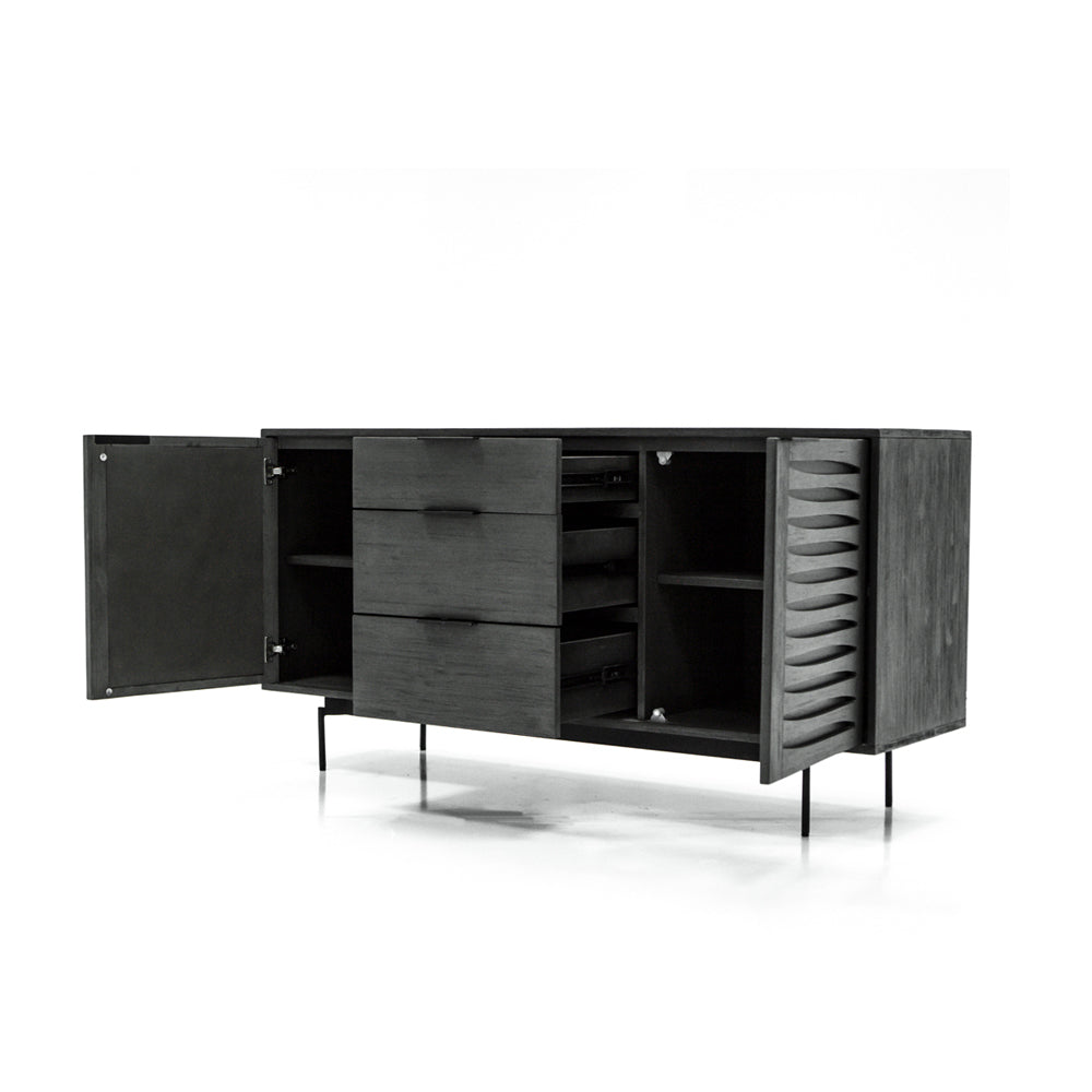 Product photograph of Libra Interiors Bronks Black Acacia Wood Sideboard from Olivia's.