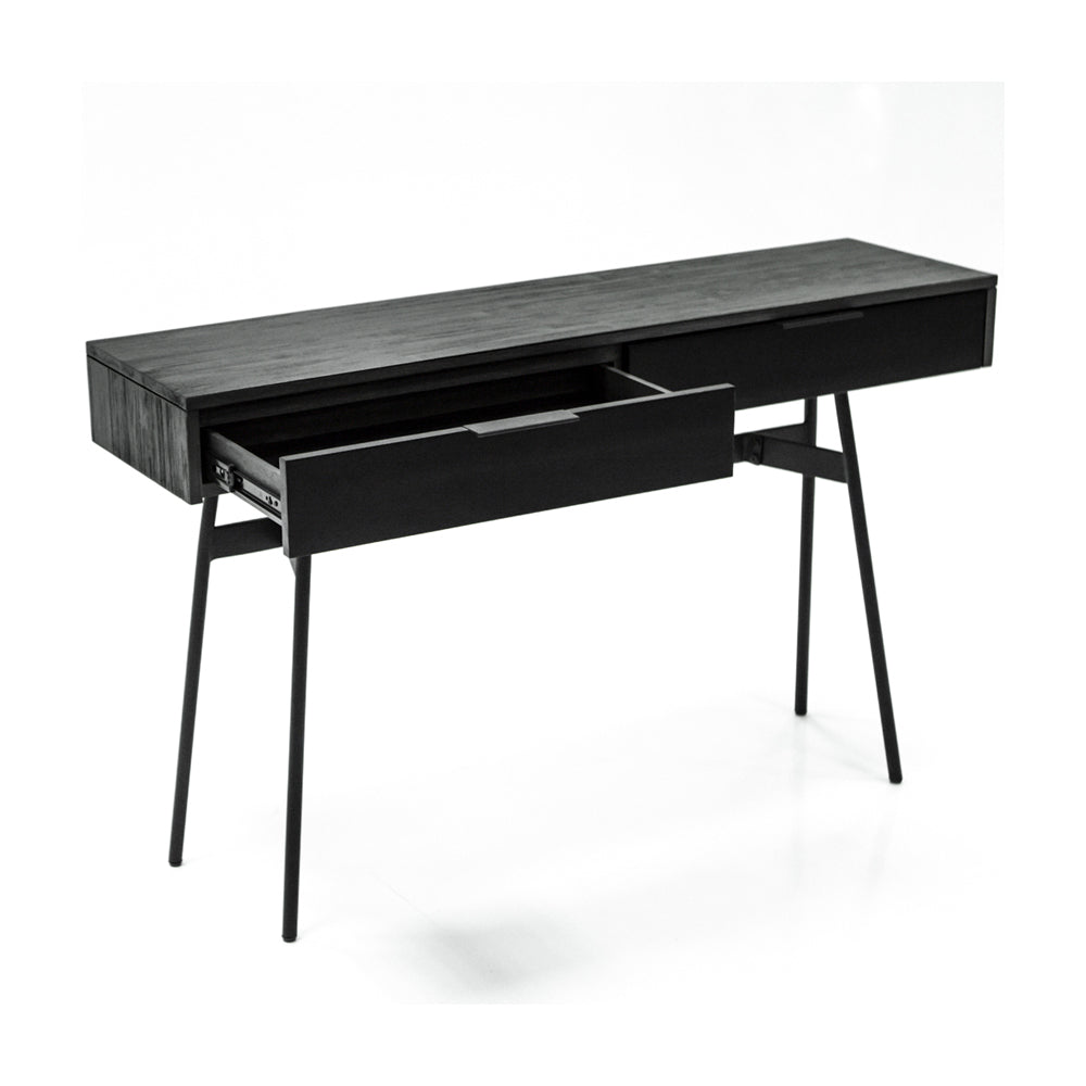 Product photograph of Libra Interiors Bronks Black Acacia 2 Drawer Console Table from Olivia's.