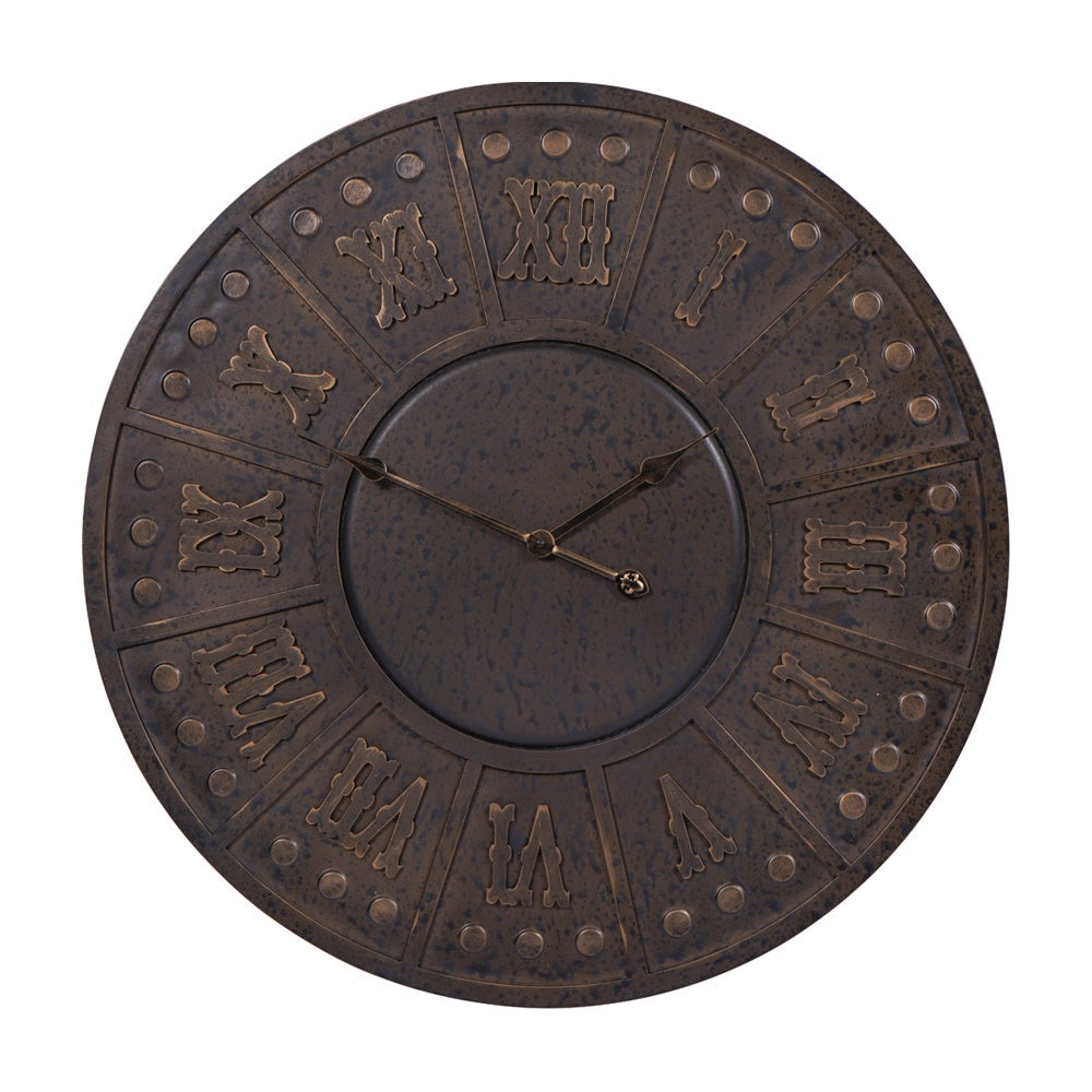 Product photograph of Libra Interiors Dempsey Antique Black Metal Outdoor Wall Clock from Olivia's