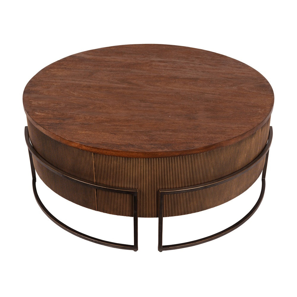 Product photograph of Libra Interiors Hunter Corrugated Antique Gold Accent Table from Olivia's.