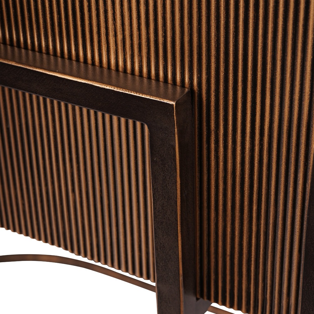 Product photograph of Libra Interiors Hunter Corrugated Antique Gold Console Table from Olivia's.