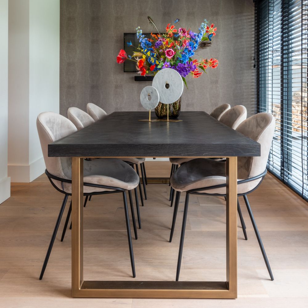 Product photograph of Richmond Blackbone 6 Seater Dining Table In Brass Black from Olivia's.