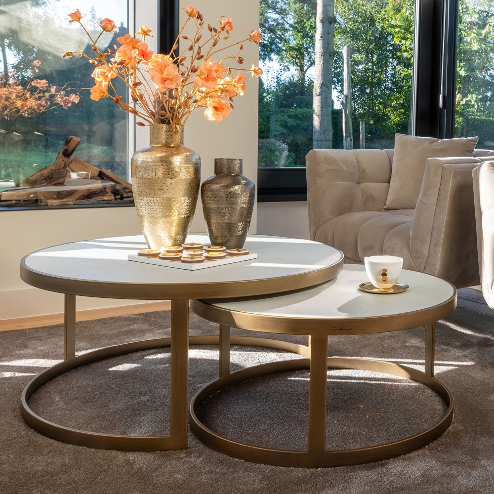 Product photograph of Richmond Interiors Whitebone Set Of 2 Coffee Tables - Brass from Olivia's.