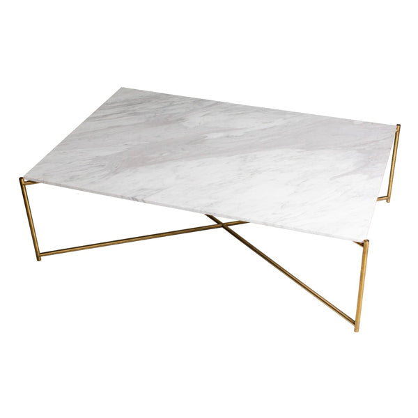 Product photograph of Gillmore Iris White Marble Brass Frame Rectangular Coffee Table Outlet from Olivia's
