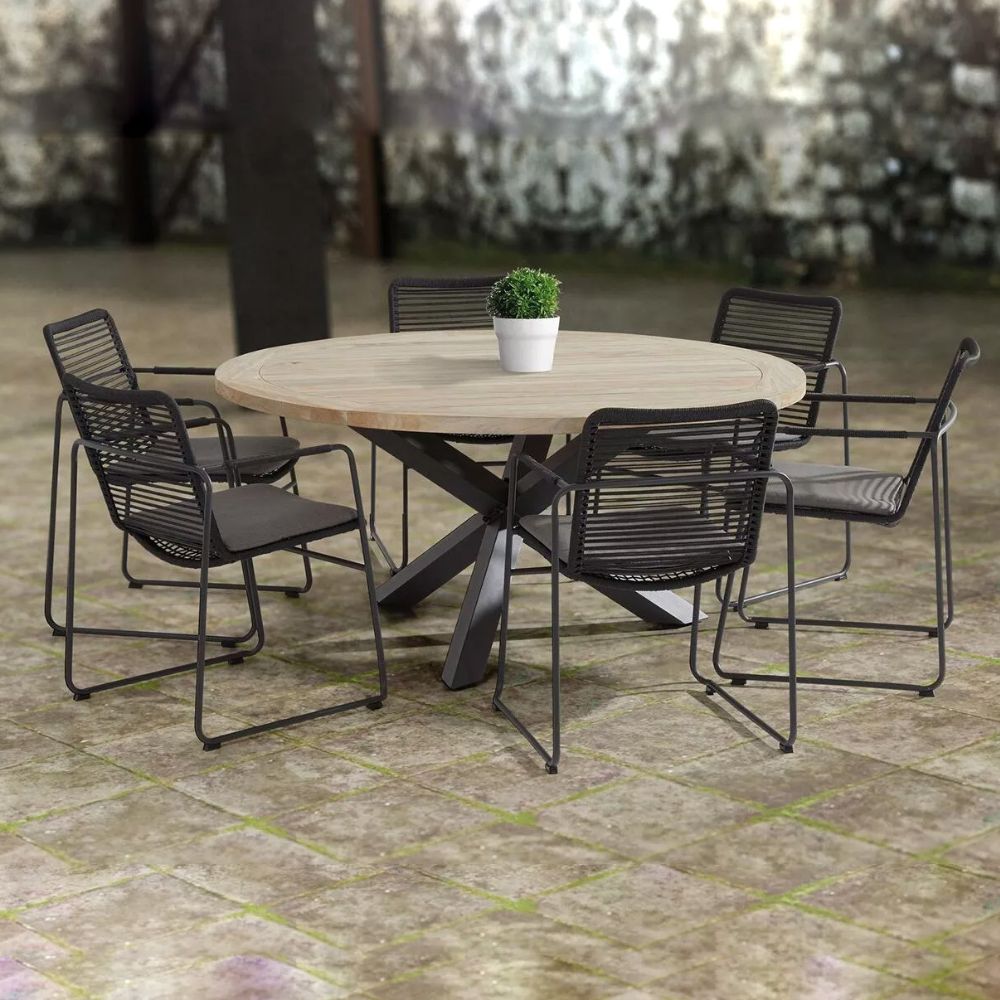 Product photograph of 4 Seasons Outdoor Elba 6 Seater Dining Set With Louvre Teak Table from Olivia's