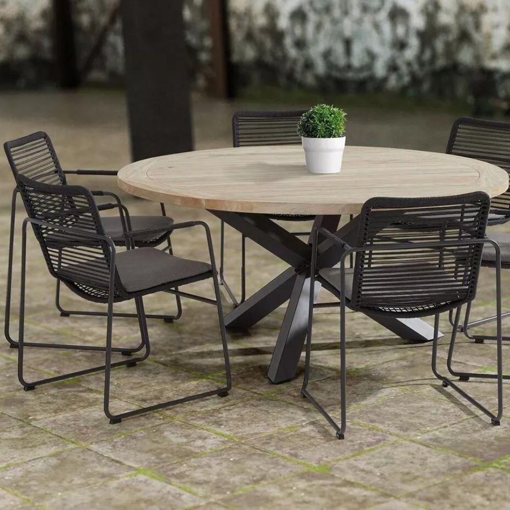 Product photograph of 4 Seasons Outdoor Elba 6 Seater Dining Set With Louvre Teak Table from Olivia's.