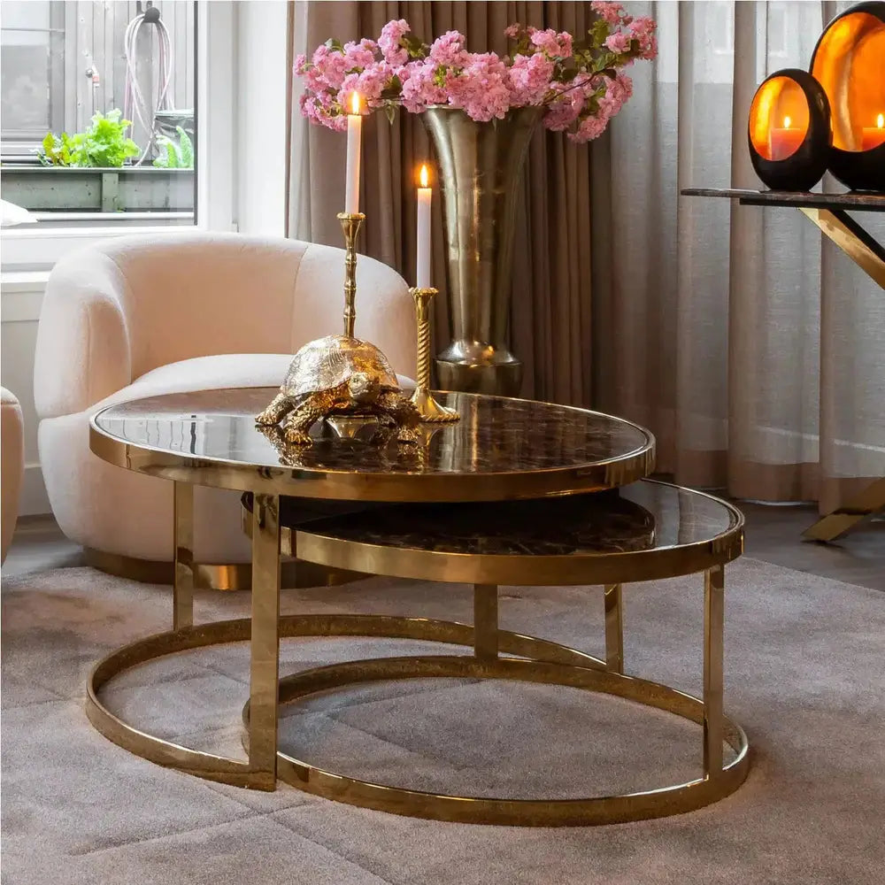 Product photograph of Richmond Conrad Brown And Gold Nest Table from Olivia's.