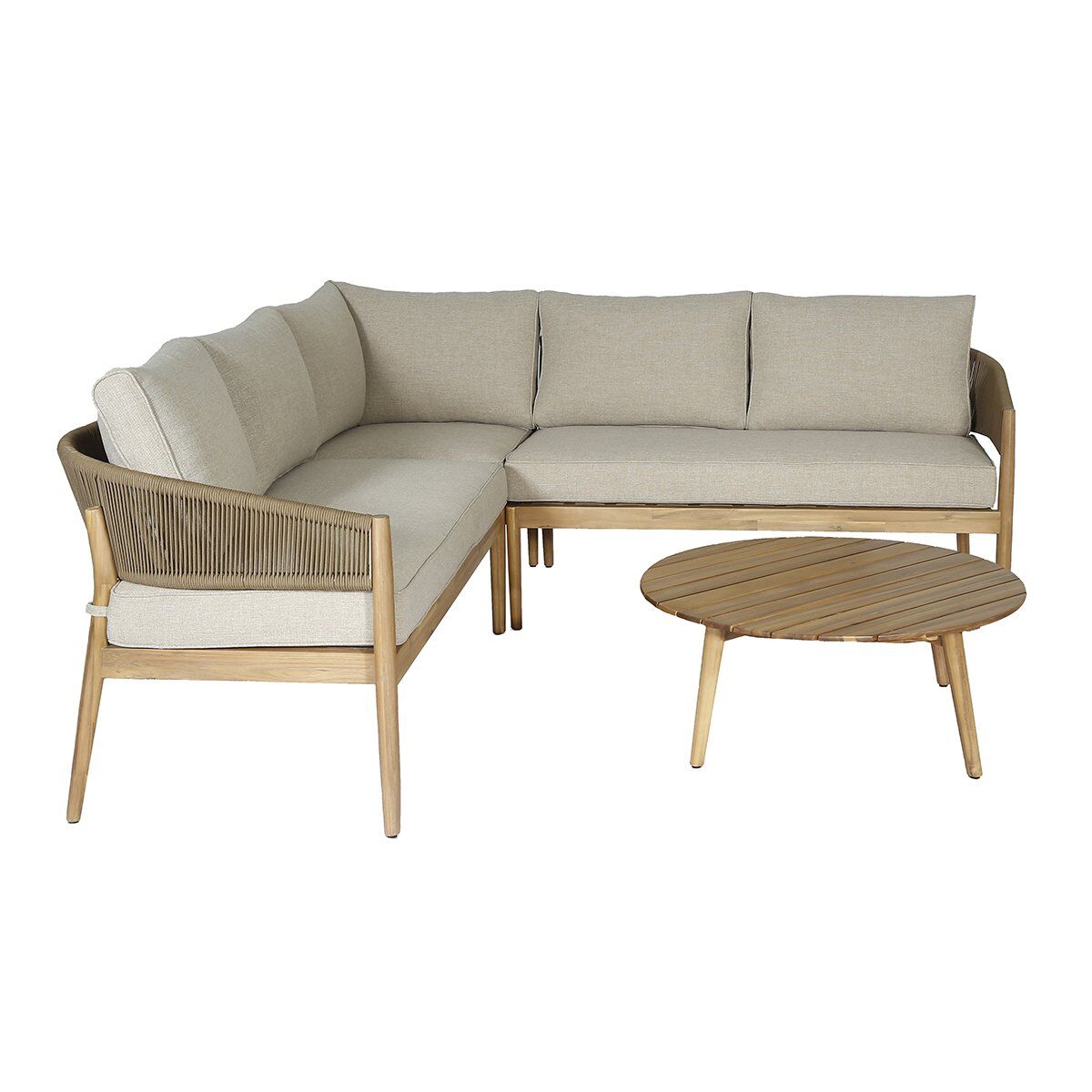 Maze Outdoor Porto Corner Sofa Set With Set Of 2 Coffee Tables In Sandstone
