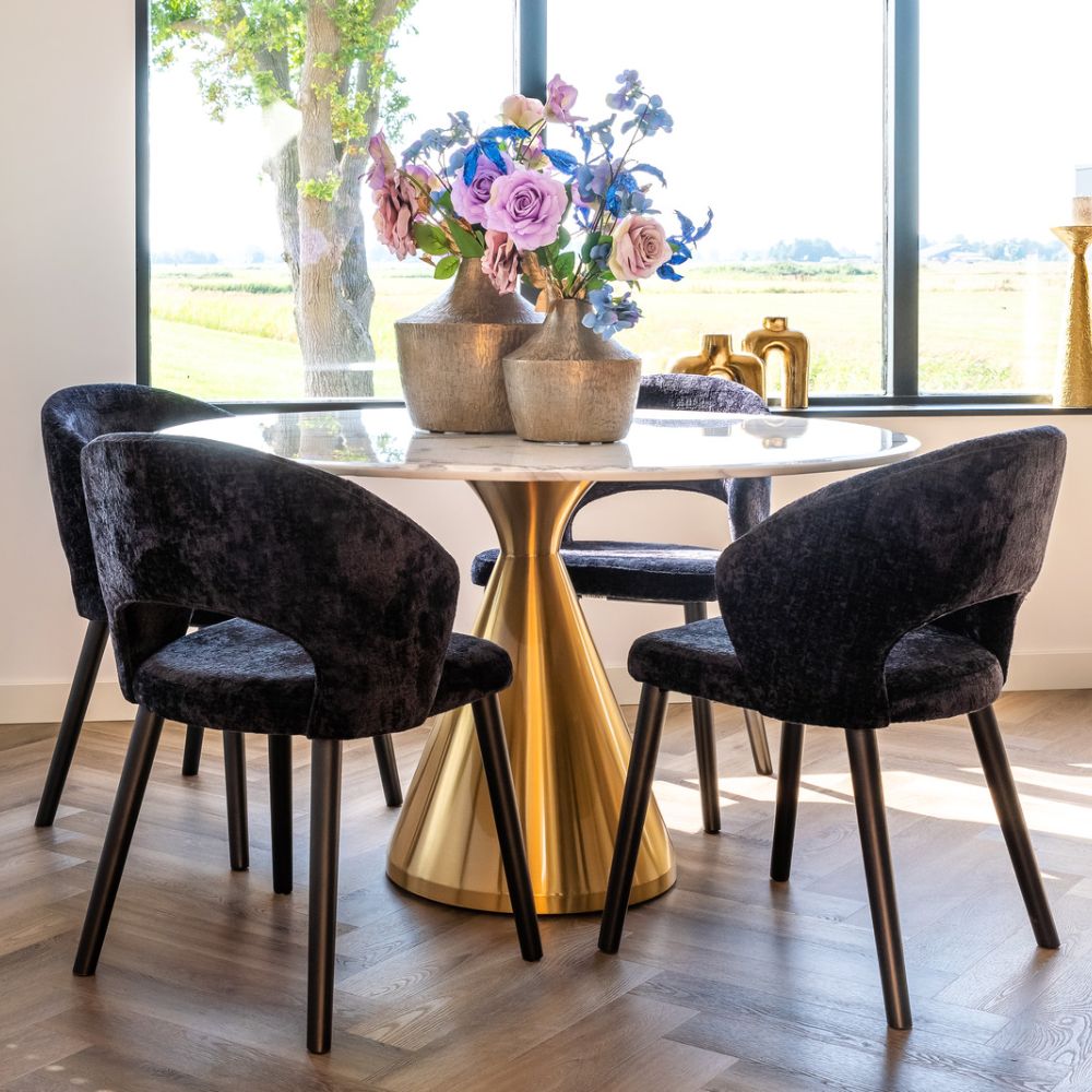 Product photograph of Richmond Tenille White And Gold 4 Seater Dining Table from Olivia's.