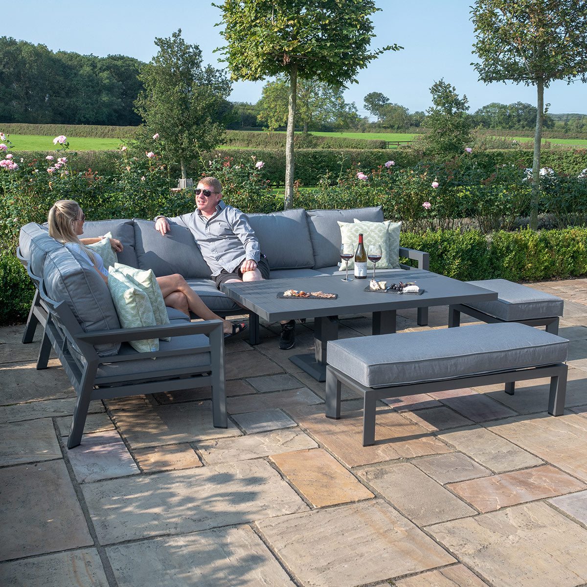 Product photograph of Maze Outdoor New York Corner Dining Set With Rising Table In Aluminium Dove Grey from Olivia's.