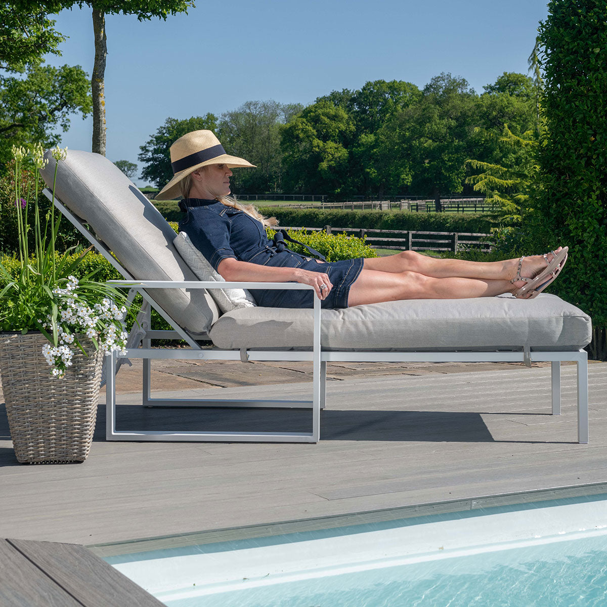 Product photograph of Maze Outdoor Amalfi Armless Sunlounger In White from Olivia's.