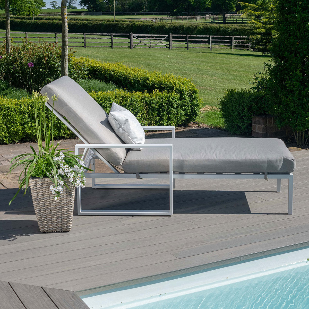 Product photograph of Maze Outdoor Amalfi Armless Sunlounger In White from Olivia's.