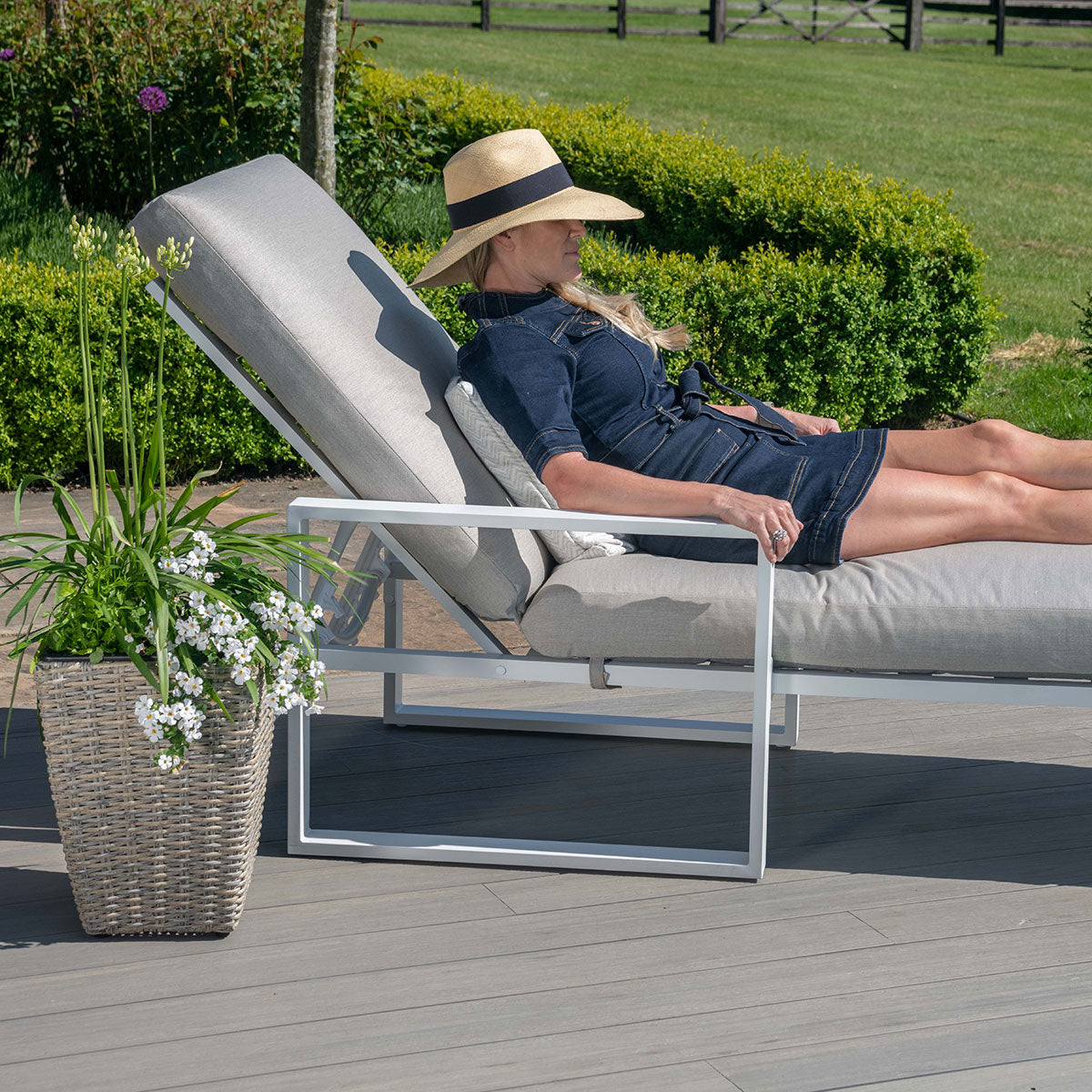Product photograph of Maze Outdoor Amalfi Armless Sunlounger In White from Olivia's.
