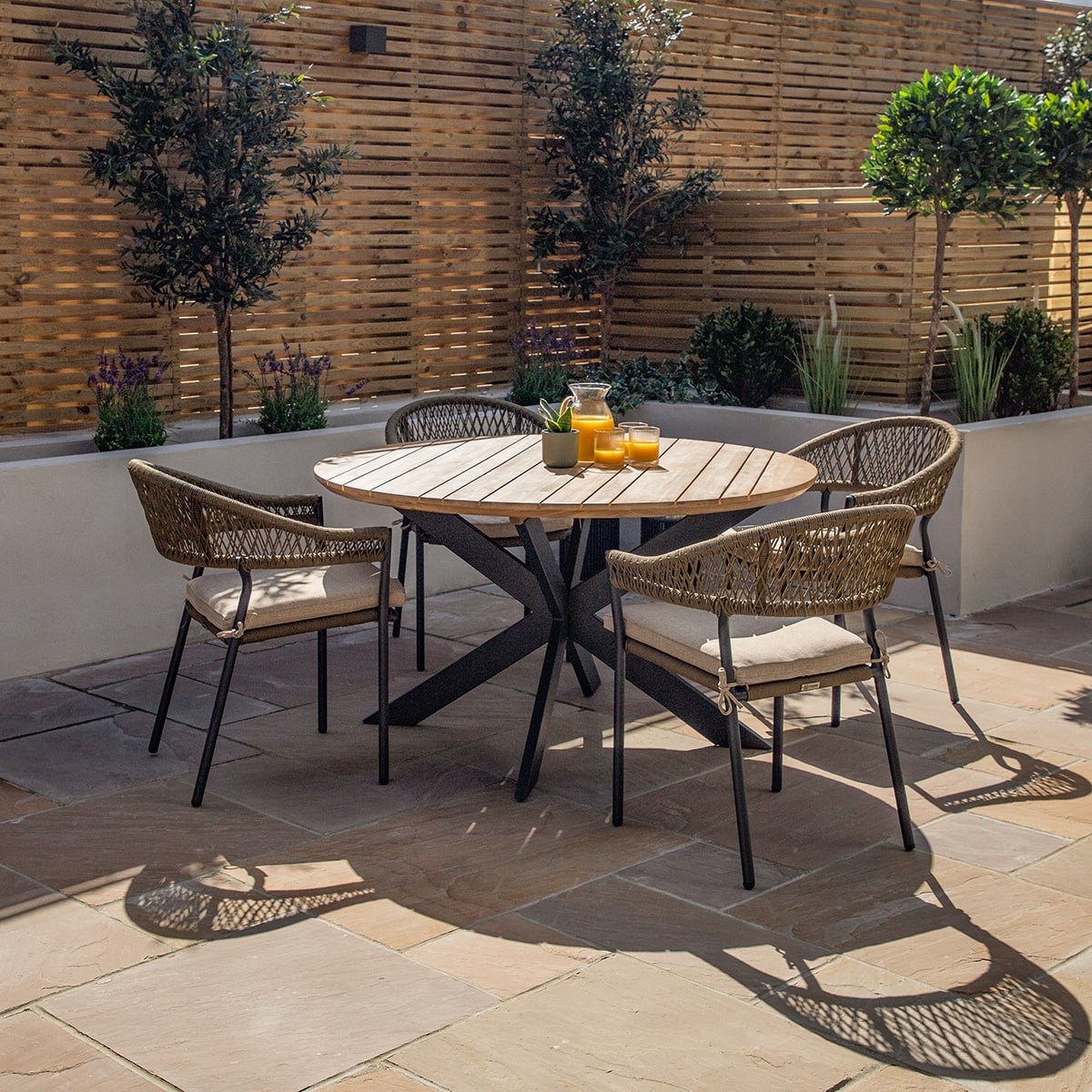 Product photograph of Maze Outdoor Bali Rope Weave Round Dining Set In Beige 6 Seater from Olivia's.