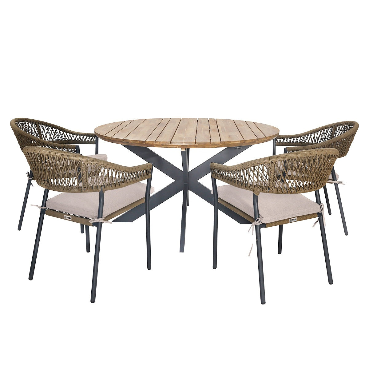 Product photograph of Maze Outdoor Bali Rope Weave Round Dining Set In Beige 4 Seater from Olivia's.