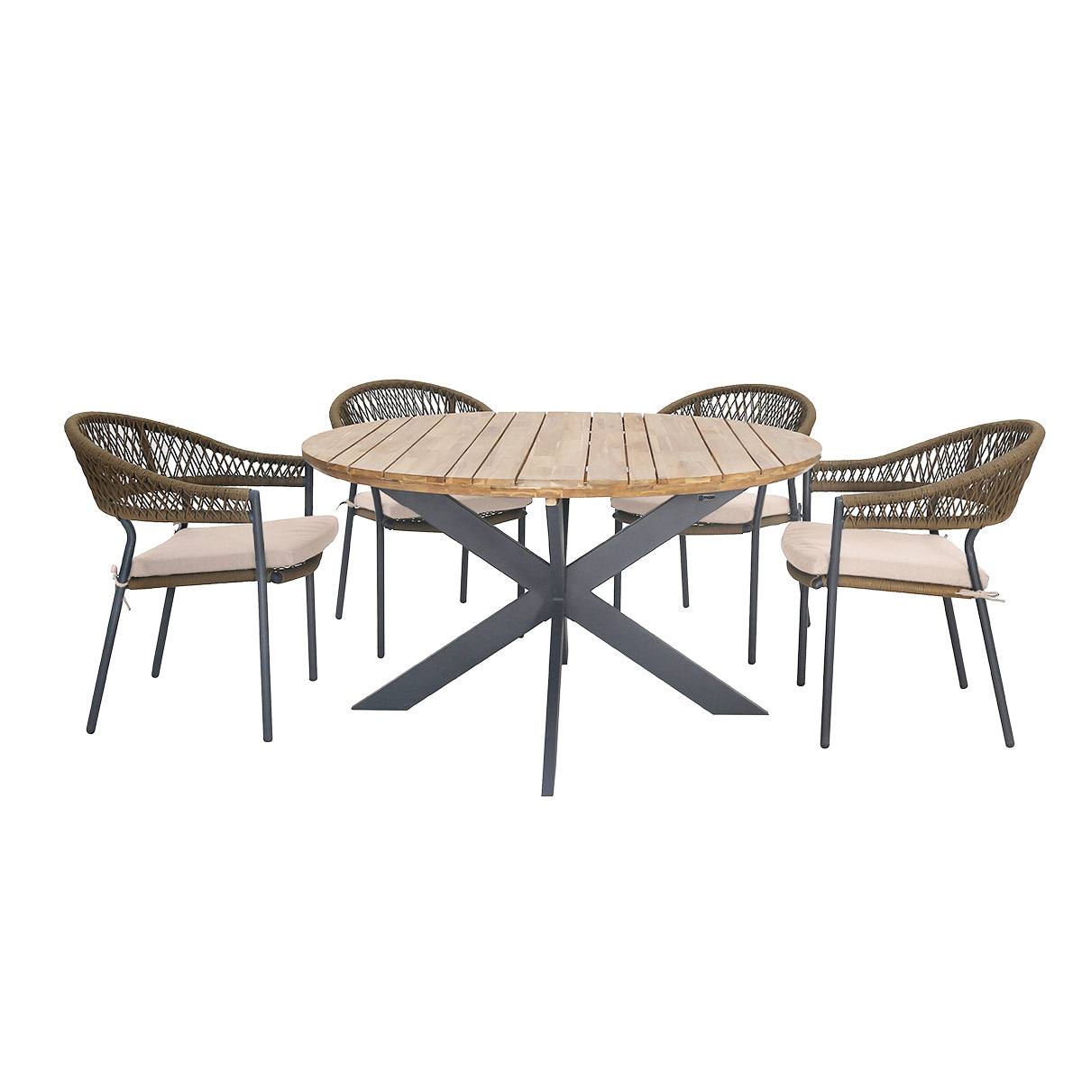 Maze Outdoor Bali Rope Weave Round Dining Set In Beige 4 Seater