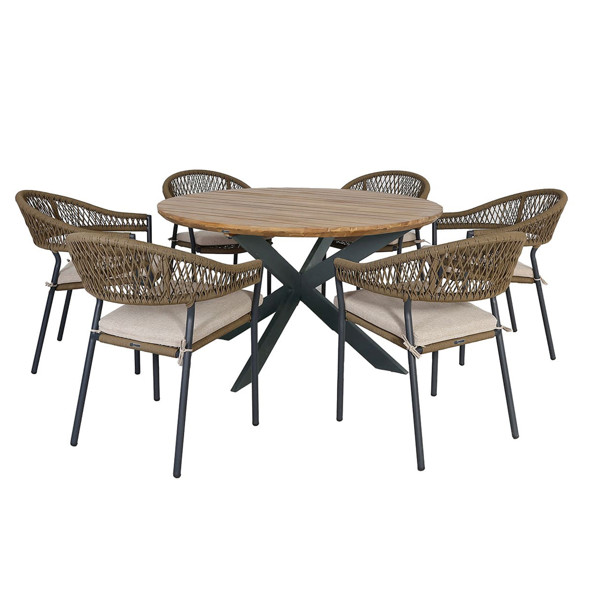 Product photograph of Maze Outdoor Bali Rope Weave Round Dining Set In Beige 4 Seater from Olivia's.