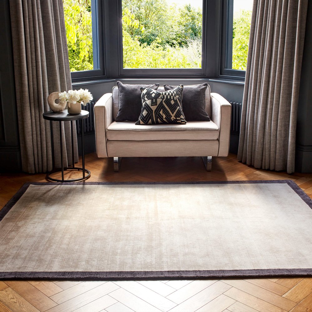 Product photograph of Asiatic Carpets Blade Border Rug Putty Charcoal 120x170cm from Olivia's.