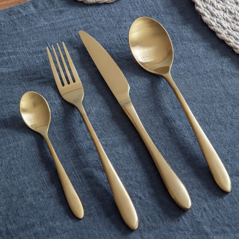 Product photograph of Garden Trading Brass Finish Stainless Steel 16 Piece Cutlery Set from Olivia's
