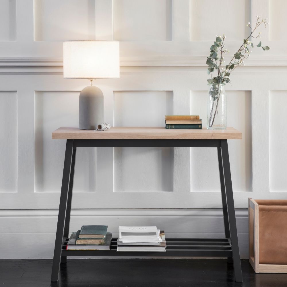 Product photograph of Garden Trading Clockhouse Oak Beech Console Table In Black from Olivia's.