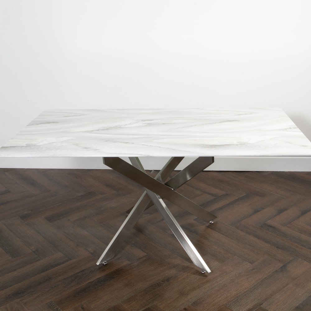 Product photograph of Native Home Marble Glass Silver Rectangle 4 Seater Dining Table Silver Twist Rectangle from Olivia's.