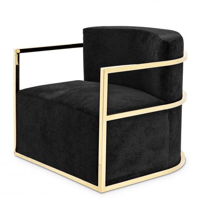 Product photograph of Eichholtz Emilio Chair In Gold Finish Black Velvet from Olivia's