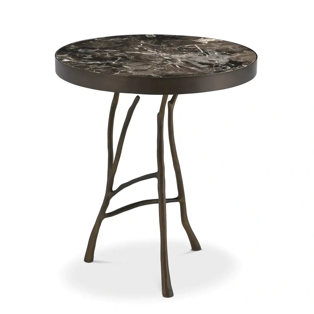 Eichholtz Veritas Side Table in Bronze Finish & Brown Marble