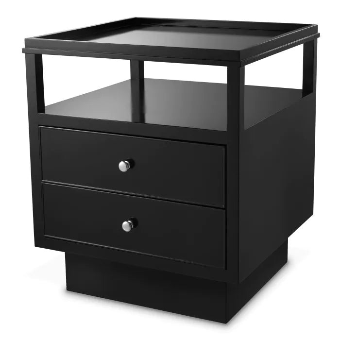 Eichholtz Lenox Bedside Table In Black Finish Nickel Finish