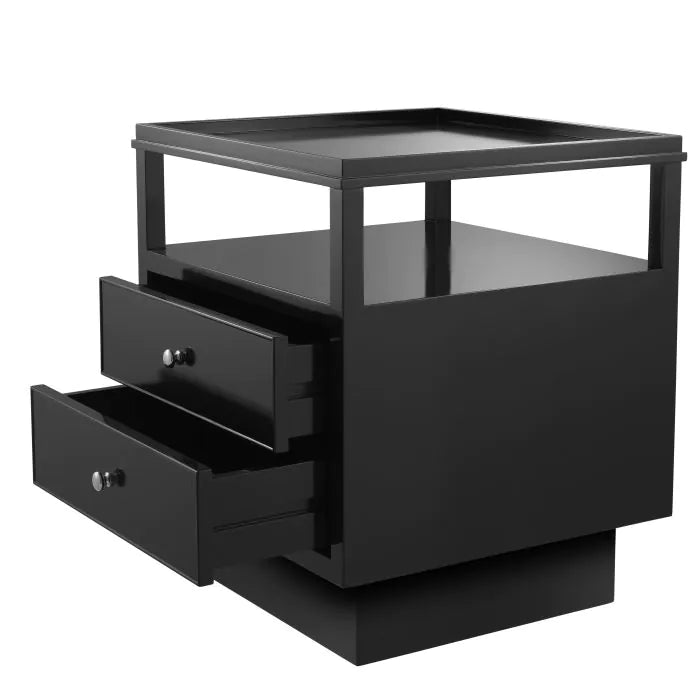 Product photograph of Lenox Bedside Table - Black Finish Nickel Finish from Olivia's.