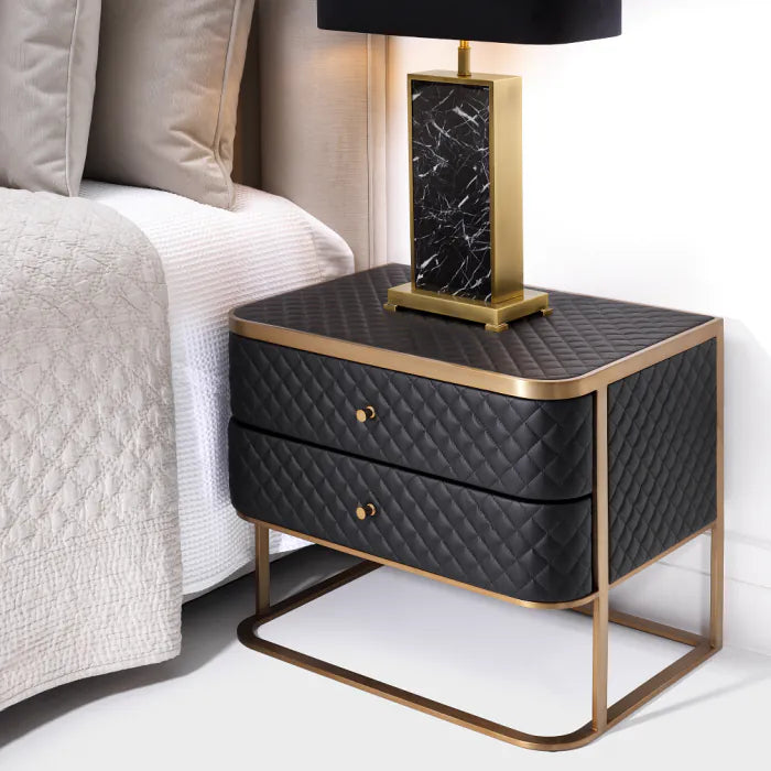 Product photograph of Eichholtz Monfort Bedside Table In Brushed Brass Finish from Olivia's.