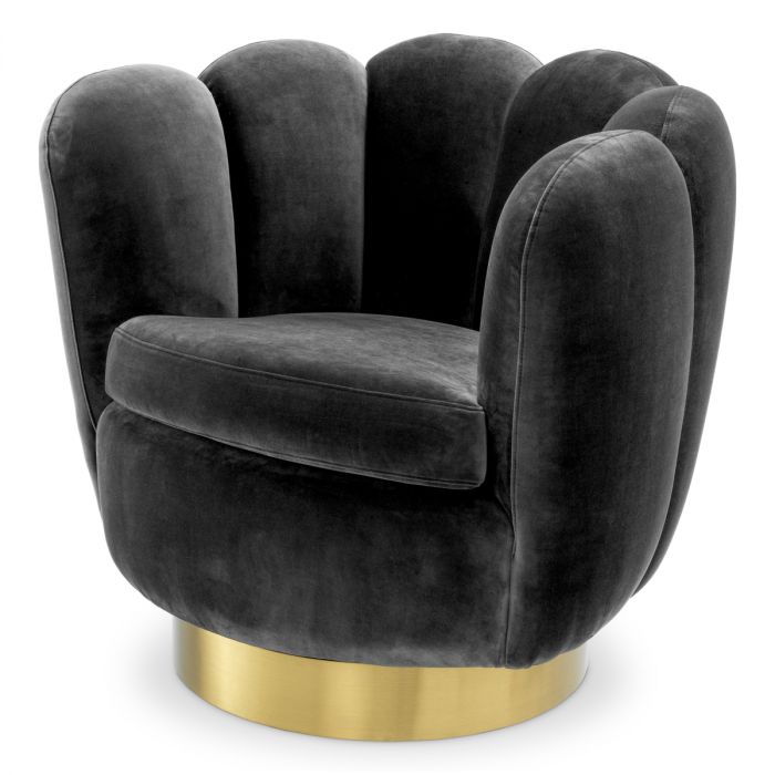 Product photograph of Eichholtz Mirage Swivel Chair In Savona Dark Grey Velvet from Olivia's