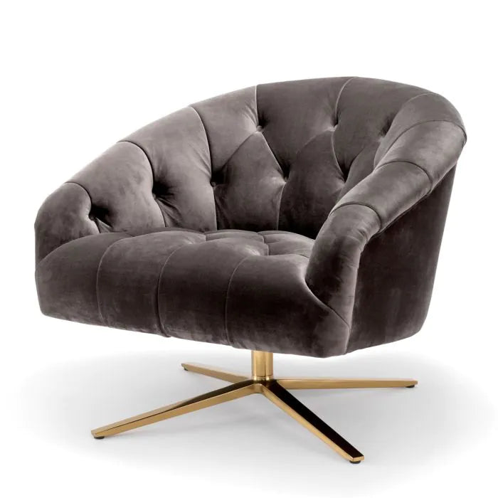 Eichholtz Gardner Swivel Chair In Savona Grey Velvet