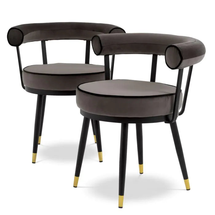 Eichholtz Vico Set Of 2 Dining Chairs In Savona Grey Velvet