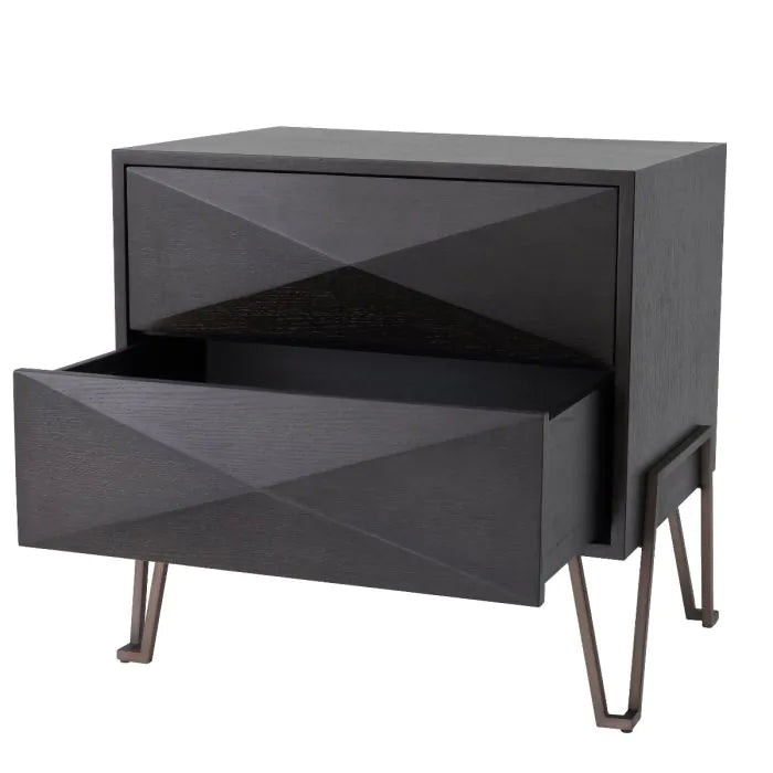 Eichholtz Highland Bedside Table In Charcoal Brown Oak Veneer