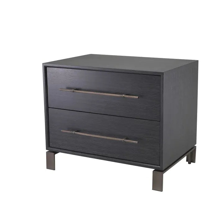 Product photograph of Eichholtz Cabana Bedside Table With Draws In Charcoal Grey Oak Veneer from Olivia's.