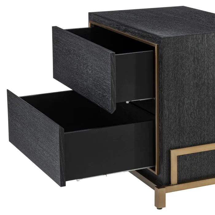 Product photograph of Eichholtz Hazel Bedside Table In Charcoal Grey Oak Veneer from Olivia's.