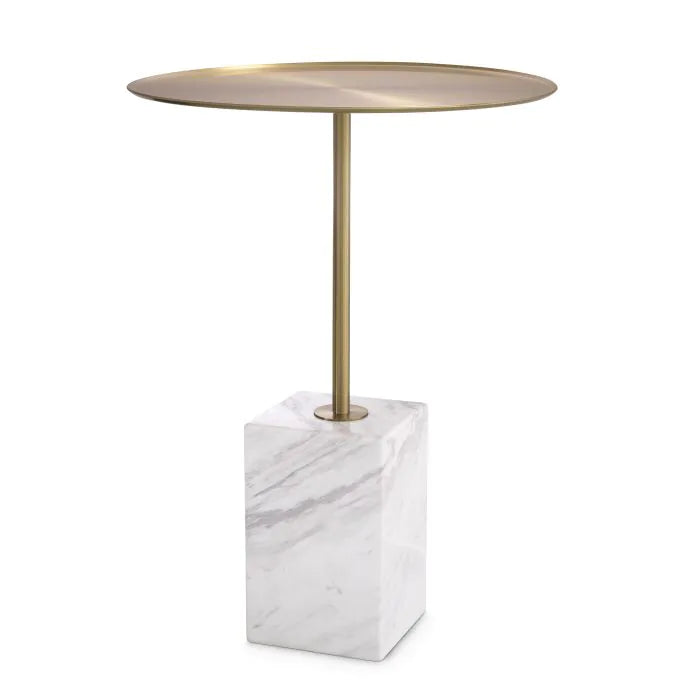 Product photograph of Eichholtz Cole Side Table In Brushed Brass Finish White Marble from Olivia's