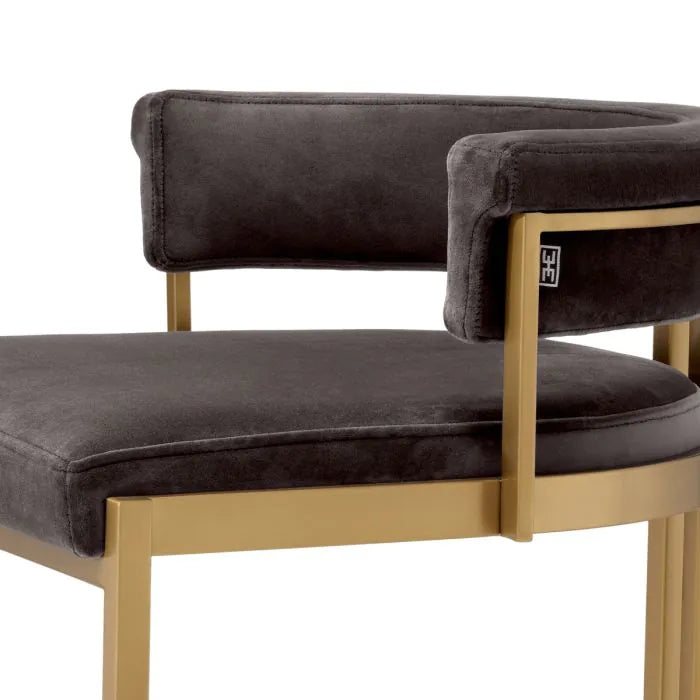 Product photograph of Eichholtz Dante Bar Stool In Brushed Brass Finish Savona Grey Velvet from Olivia's.