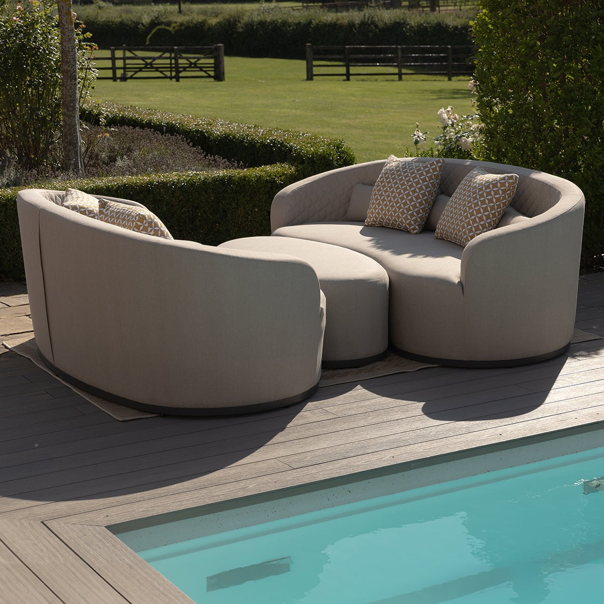 Product photograph of Maze Outdoor Ambition Curve 3 Seater Sofa Daybed With Curved Footstool In Oatmeal from Olivia's.