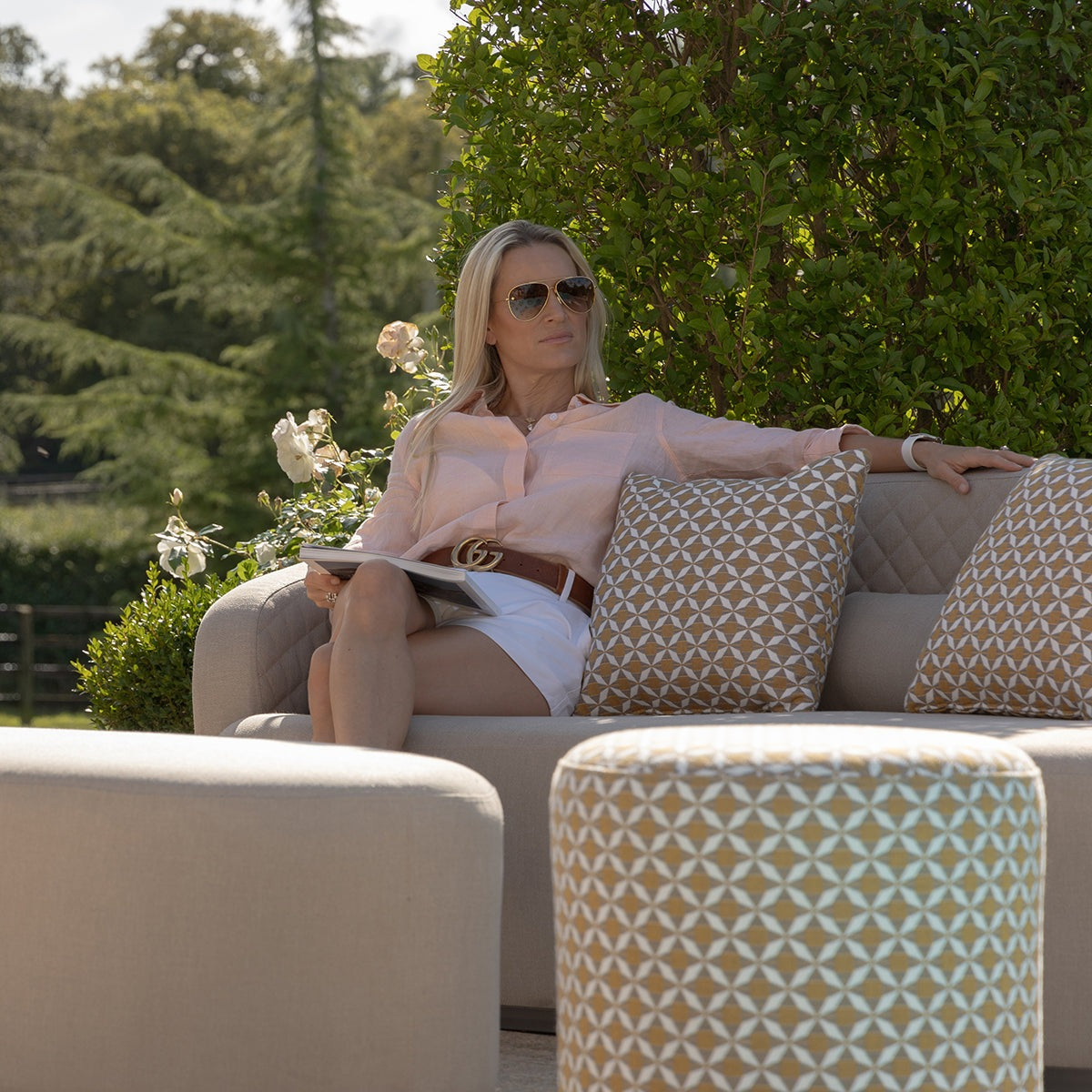 Product photograph of Maze Outdoor Ambition Curve 3 Seater Sofa Daybed With Curved Footstool In Oatmeal from Olivia's.