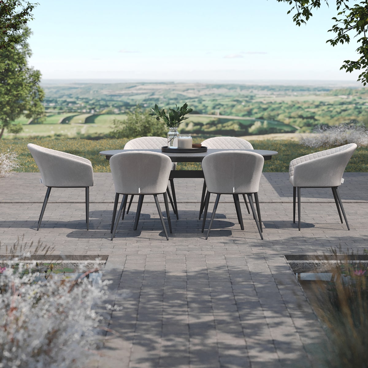 Product photograph of Maze Outdoor Ambition Oval Dining Set In Oatmeal 6 Seater from Olivia's.